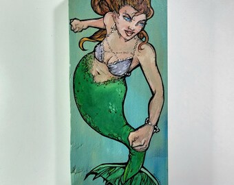 Peinture sirène - petite peinture acrylique sur bois - l'océan ne sera pas à vous