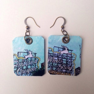 Portland White Stag Sign pdx hand-painted earrings Portland, Oregon Norm Thompson image 4