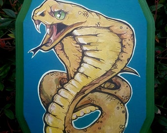 Golden Cobra - small original snake acrylic painting on wood