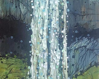 Oregon Tamanawas Falls natuur waterval acryl landschap gematteerd giclee print Home decor kunst aan de muur