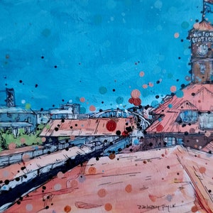 Portland Union Station landscape Cityscape limited matted Giclee Print