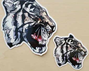Graphic Growling Tiger Vinyl Sticker - Glossy Finish -  Two Sizes