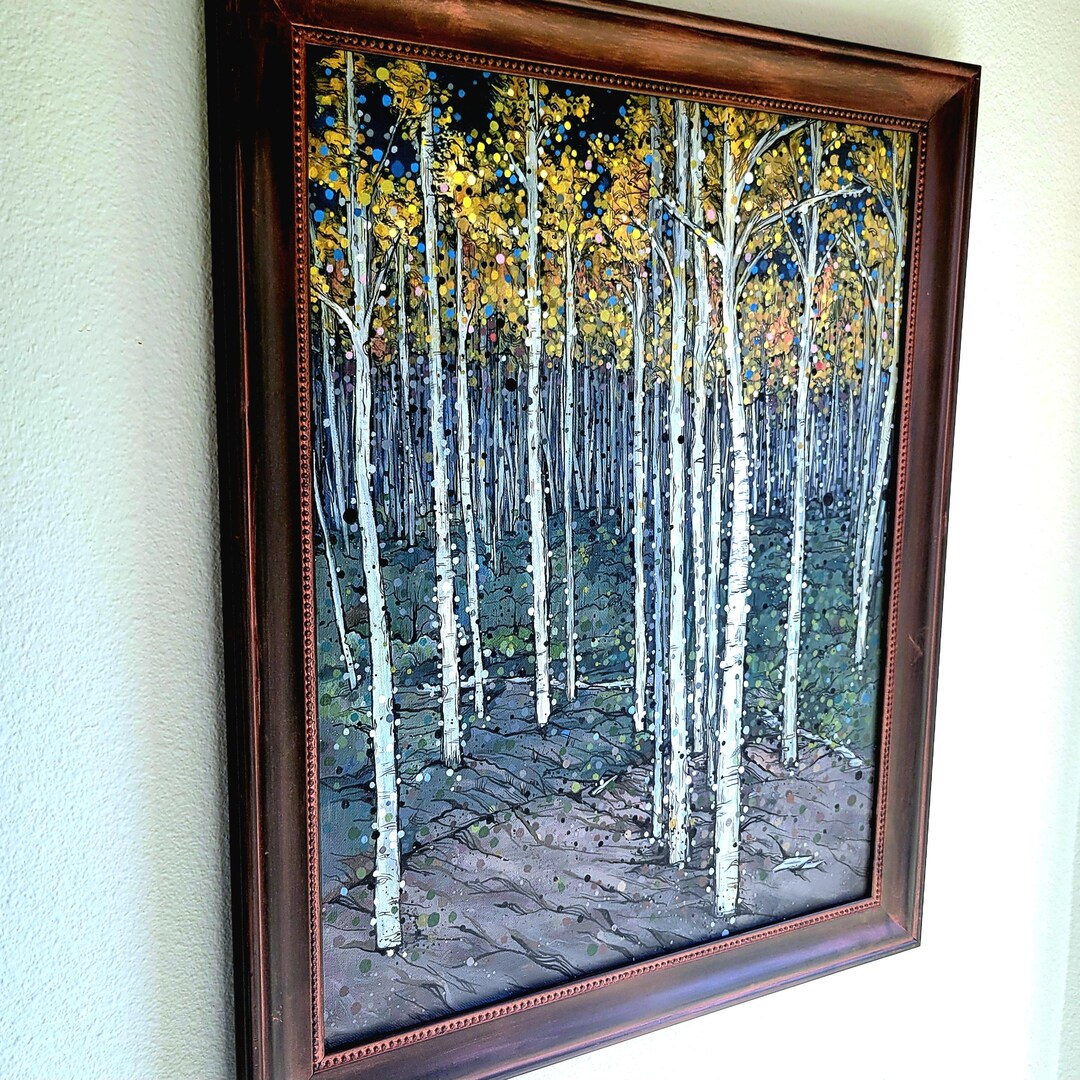 Large Aspen Framed Acrylic Painting Landscape Nature Wall Art Home ...