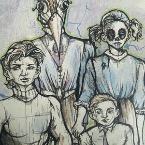 The End - Creepy Surreal portrait with Day of the Dead and Plague Mask girls - Limited matted Giclee print