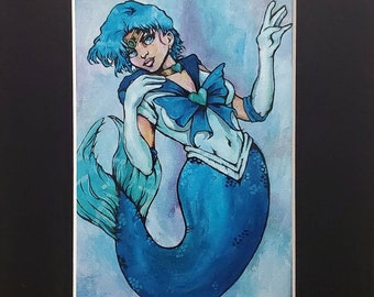 Sailor Mercury Sailor Moon inspired limited edition matted giclee print