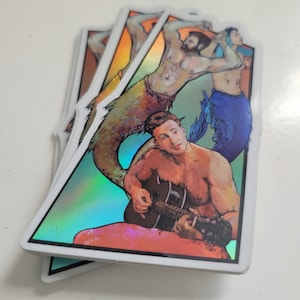 Holographic Sexy Merman Party - Mermaid Vinyl Sticker