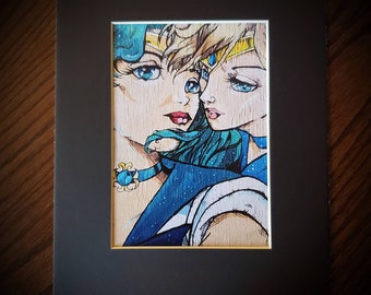 Sailor Uranus and Neptune - the Lovers original Sailor Moon anime inspired limited edition matted giclee print