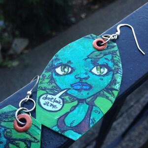 Medusa Blythe doll inspired hand-painted earrings green snake mythology image 3