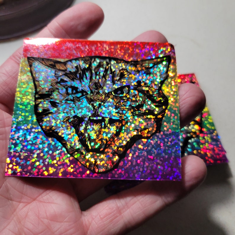 Graphic Hissing Tabby Cat Gay Pride Holographic Glitter Sticker - Etsy