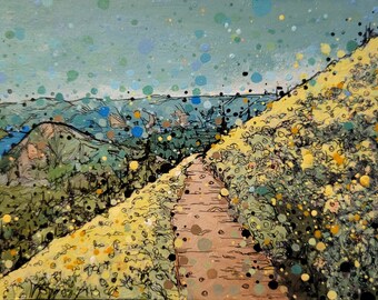 Columbia Gorge Skamania Washington - Dog Mountain with Balsamroot Flowers Limited Matted Giclee Print