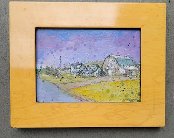 Oxbow Homestead Lodge Northern Maine landscape Framed Acrylic Original Painting