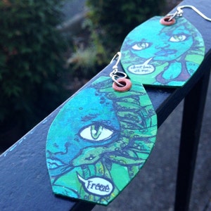 Medusa Blythe doll inspired hand-painted earrings green snake mythology image 1