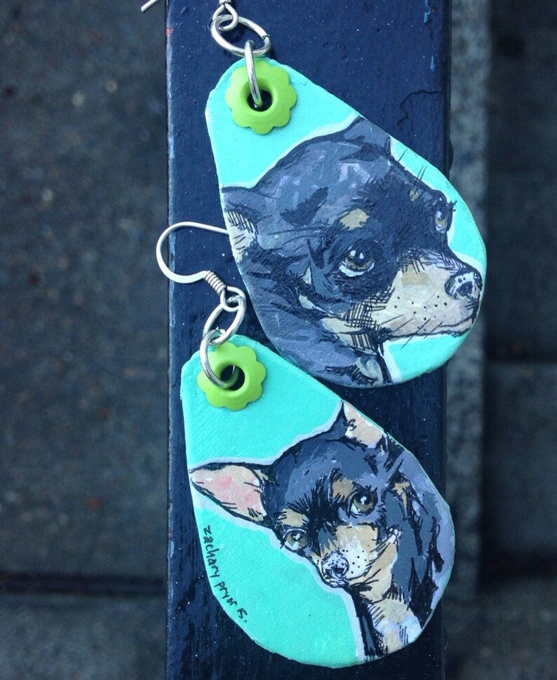 Craigslist Olive Hand Painted Black Chihuahua Earrings