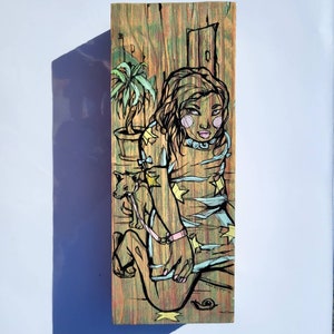 Maile&#39;s Sunday Best - original graphic art wooden painting - comic book inspired - urban art