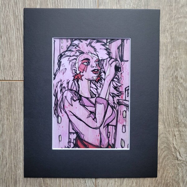 Jem und die Hologramme originaler grafischer limitierter mattierter Giclée-Druck – rosa Wandkunst