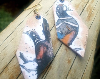 Harlequin Duck charm earrings - Hand-Painted bird jewelry Portland Oregon