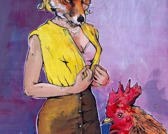 Fox and Rooster - Who's the Hunter, Who's the Prey - Sexy comic inspired anthro print - matted