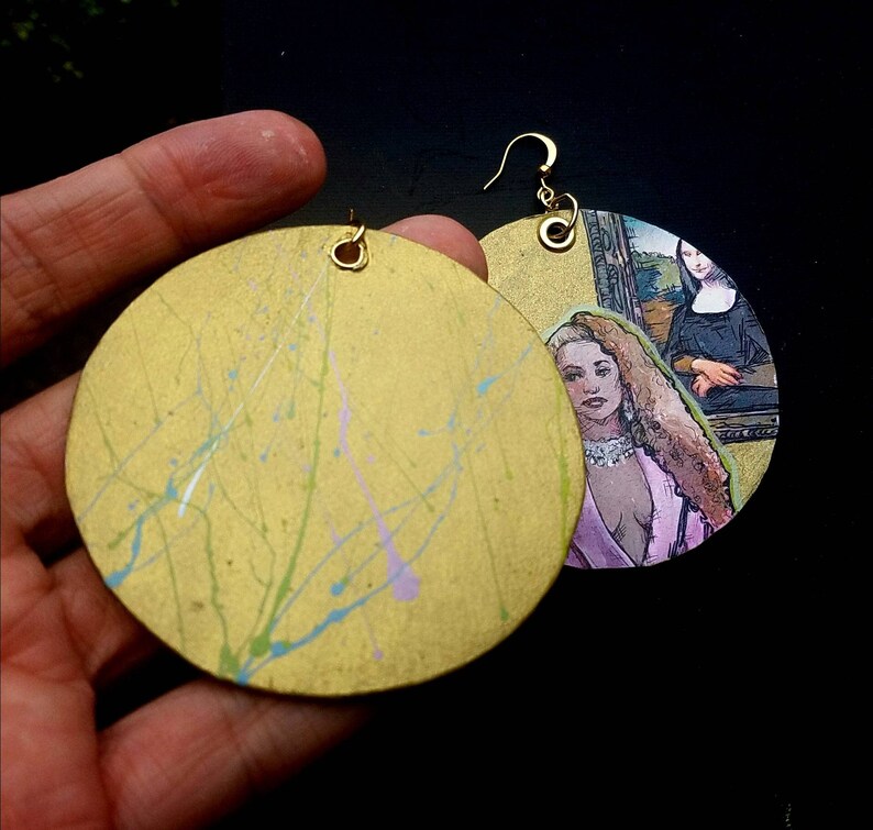 Beyonc\u00e9 Bey and Jay Louvre hand-painted gold leaf disc earrings