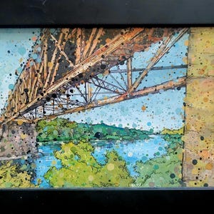 Sheridan Bangor and Aroostook Trestle - Railroad Tracks Framed Ashland Maine local landmark landscape painting
