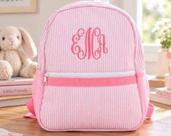 Personalized Kids Backpack, Embroidered Name Seersucker Backpack, Toddler Preschool Bookbag, Custom Monogram School Bag