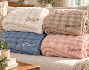 Personalized Embroidered Blanket, Custom Name Plush Throw, Best Friend Gift, Birthday Gift for Her, Christmas Gift for Women and Girls