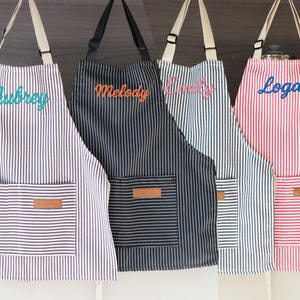 Personalized Apron for Kids, Custom Toddler Apron Embroidered Name, Striped Apron With Pockets, Cooking Party, Birthday Gift for Child image 2