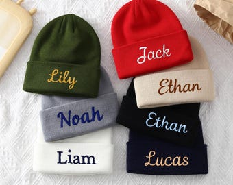Personalized Baby Beanie, Newborn Baby Beanie Hat, Adult Kids Hat with Name Patch, Unisex Baby Hats, Adult Beanie Hat with Name