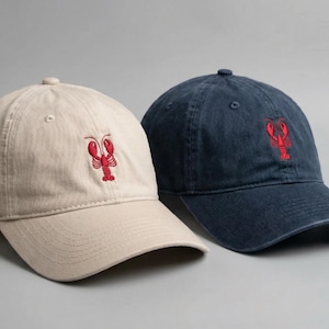 Gorra personalizada con bordado de langosta, gorra de béisbol con nombre personalizado, gorra estilo vintage desgastada, regalo para vacaciones en la playa, gorra náutica de verano