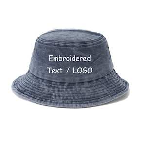 Customized Embroidered Bucket Hat Custom Text Embroidery Bucket Hat Customized Summer Hat Personalized Text Logo Design Vintage Bucket Hat
