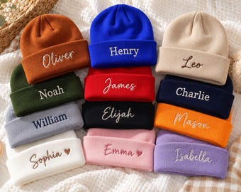 Personalized Beanie Hat, Custom Embroidered Name Knit Hat, Baby Kids and Adult Winter Hat