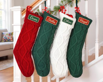 Family Christmas Stockings, Personalized Embroidered Christmas Stocking, Custom Knitted Family Stockings, 2025Holiday Stocking With Name.