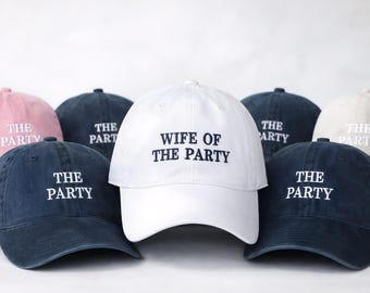 Wife Of The Party Hat, Bachelorette Party Hats, Bride Squad Hats, Bridal Party Cap, Wedding Party Hats, Girls Trip Hats