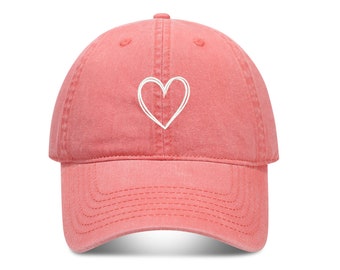 HEART Baseball Hat,Embroidered Dad Cap,Baseball heart Cap,Washed Vintage Heart Embroidered Baseball Cap,Distressed Cotton Hat for Women