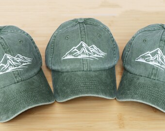 Mountain Pigment Dyed Unstructured Baseball Cap, Party Hats, Hiking Hats, Mountain Hats, Group Hats, Outdoor Hats, Mountain Hat, Camping Hat