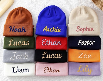 Bonnet d'hiver en tricot, bonnet personnalisé pour bébé, nouveau-né bébé enfant adolescent, bonnet personnalisé avec prénom pour bébé, bonnet en cuir avec empiècement prénom