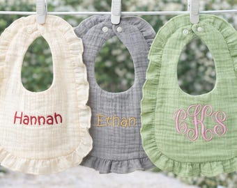 Baby Bib,Baby Girl Bib|Embroidered Baby Bib|Monogrammed Baby Girl Bib|Custom Baby Girl Bib|Baby Girl Gift|Baby Shower Gift|Ruffle Bib