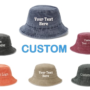 Customized Embroidered Bucket Hat Custom Text Embroidery Bucket Hat Customized Summer Hat Personalized Text Logo Design Vintage Bucket Hat