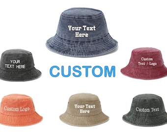 Customized Embroidered Bucket Hat Custom Text Embroidery Bucket Hat Customized Summer Hat Personalized Text Logo Design Vintage Bucket Hat