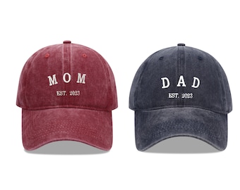 Custom Embroidered Hat, Personalized Date, Matching Vintage Baseball Hat, Gift For New Dad Mom, Pregnancy Announcement, Mothers day gift