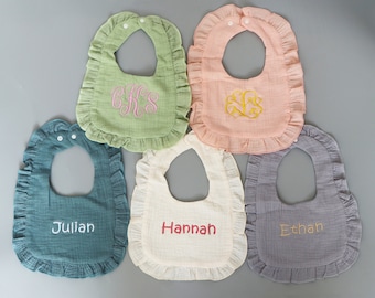 Monogrammed  Ruffle Bib and Burp Cloth, Baby Shower Gift, Personalized Girl Baby Set, Custom Baby Bib and Burp Cloth, Baby Feeding Gift