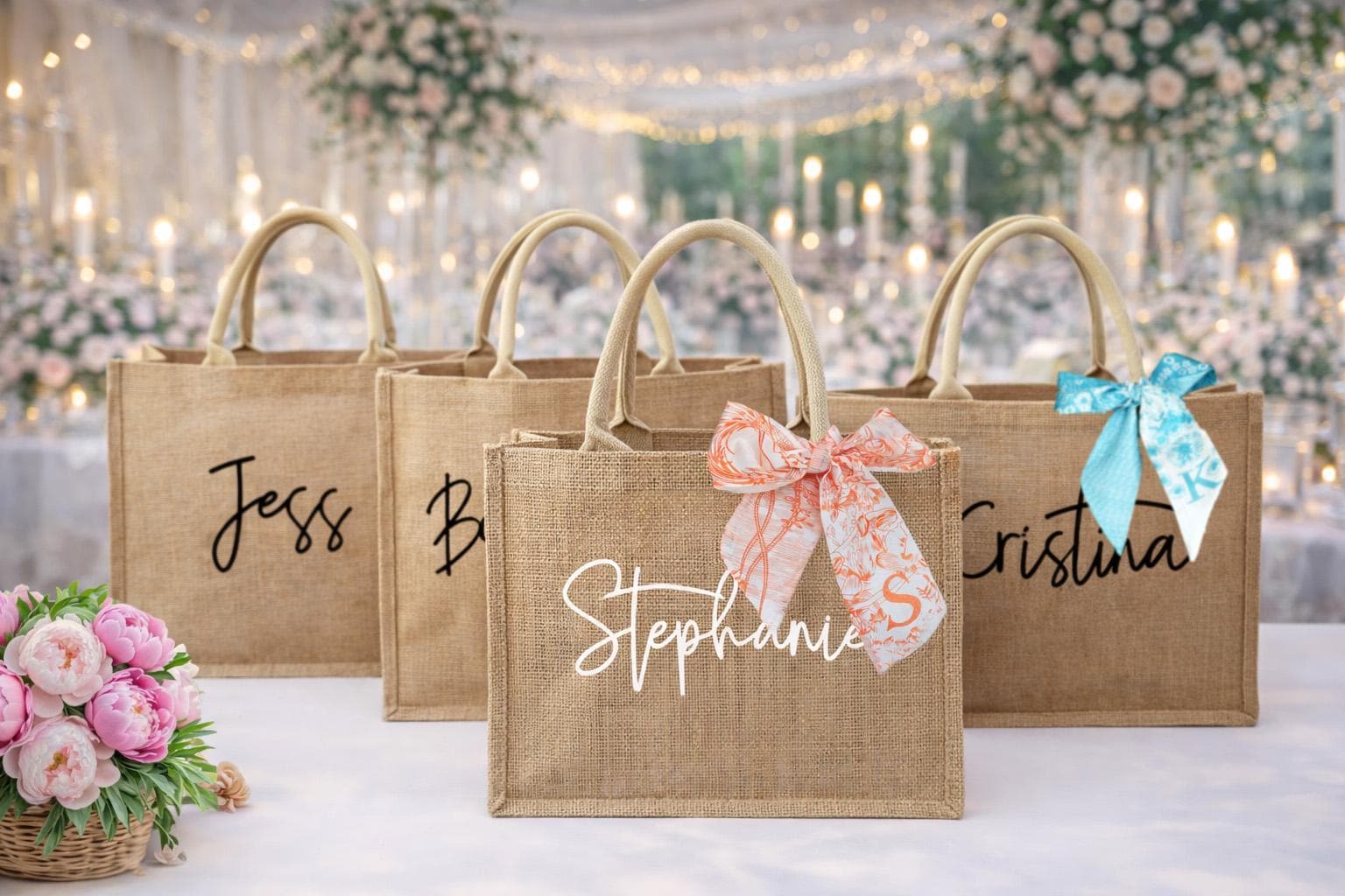 Personalized Burlap Tote Bags,custom Bridesmaid Bags,burlap Bags With ...