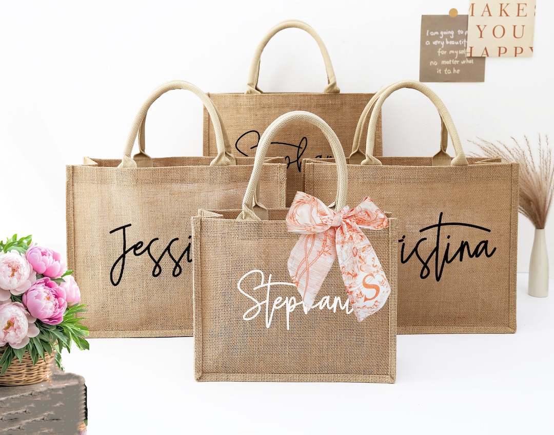 Personalized Bridesmaid Tote Bags With Scarf, Maid of Honor Tote Bag ...