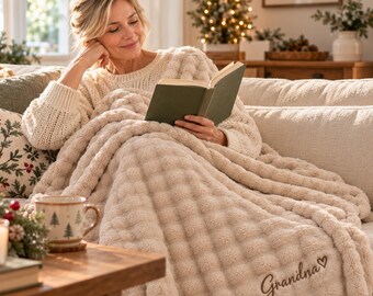 Personalized Embroidered Blanket, Custom Name Plush Throw, Gift for Mom, Grandma or Her, Christmas Birthday Gift