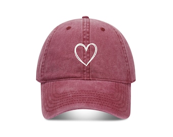 Washed Vintage Heart Embroidered Baseball Cap,Distressed Cotton Hat for Women,Heart Dad Hat, Heart Baseball Cap,Embroidered Baseball Dad Cap