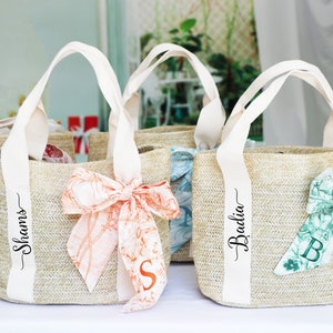Personalisierte Strand stroh Taschen, Sackleinen Tragetasche, benutzerdefinierte Stroh Tasche, Brautdusche Tasche, Bachelorette, Hochzeitsgeschenk Tasche, Brautjungfer Tragetasche