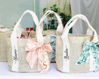 Personalized Beach straw bags,Burlap Tote Bag,Custom Straw Bag,Bridal shower bag,Bachelorette,Wedding Gift Bag,Bridesmaid Tote Bag