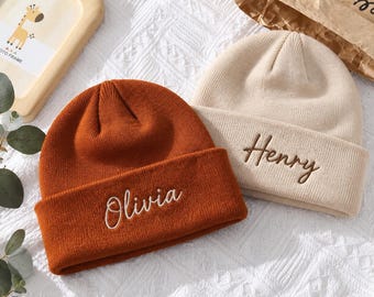 Custom Embroidered Beanie, Personalized Name Hat for Baby Kids Adults, Family Matching Winter Gift