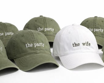 Bride Hat Set – The Wife & The Party Hats, Bachelorette Party Hats, Bride Tribe Hats, Bridal Shower Gift, Wedding Party Baseball Caps