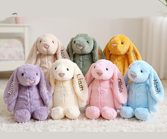 Personalized Bunny Stuffed Animal - Custom Plush Toy With Embroidered Name, Gift For Kids 1-14 Years (Choose Size & Color)
