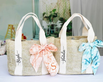 Bolsas de paja de playa sonalizadas, bolsas de mano de arpillera de dama de honor, bolsa de regalo de dama de honor, bolsa de mano de playa, bolsa de ducha nupcial, bolsa de regalo de despedida de soltera y boda